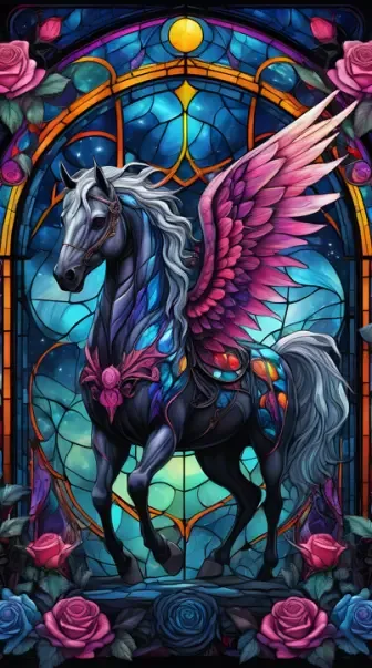 stained glass Pegasus