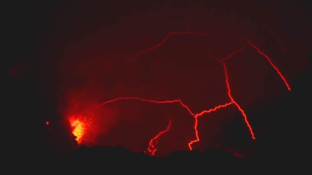 Thrilling Close-Up Of An Erupting Volcano With Molten Lava Streams.